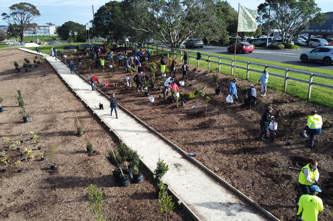 Group of community members gardening
