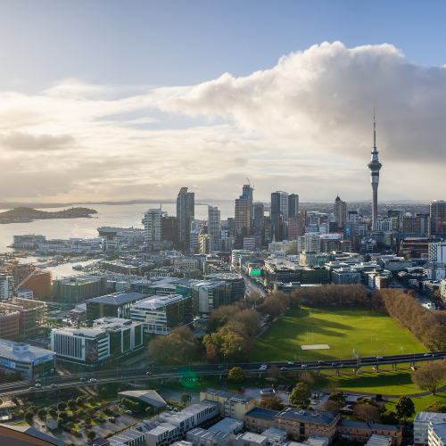 View of Auckand Sky Tower and Harbour